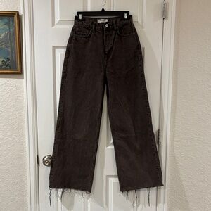 Reformation Cary Wide-Leg Flare Jeans in Dark Brown